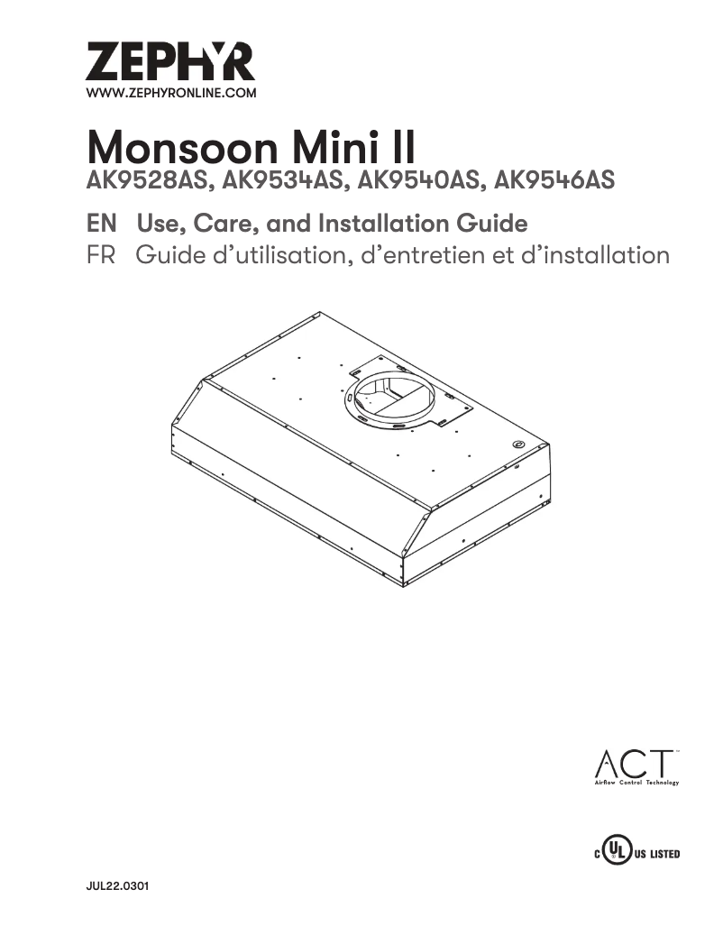 Page n°1 - Guide d'installation Zephyr Monsoon Mini II AK9534AS