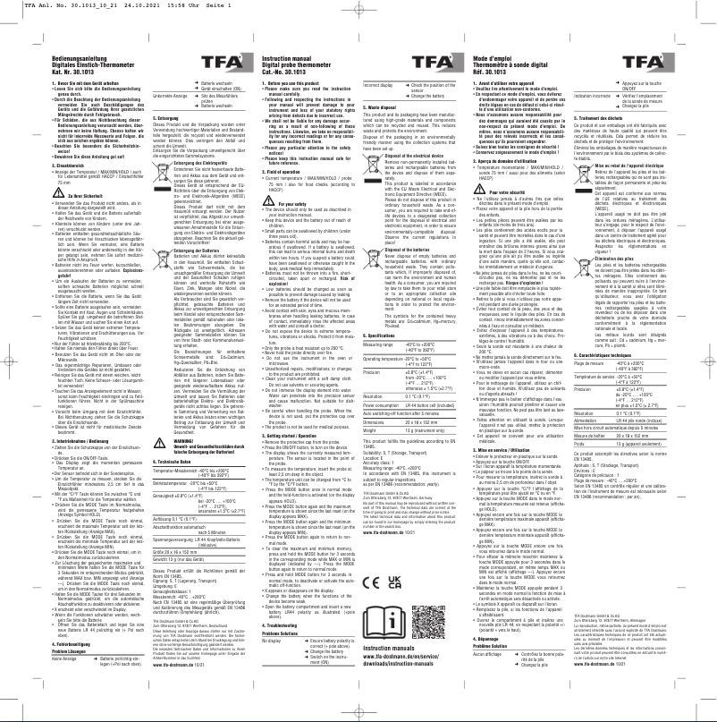 Image de la première page du manuel de l'appareil Pocket-Digitemp S 30.1013