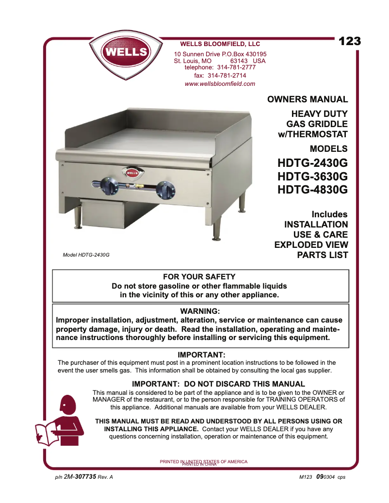 Page 1 de la notice Manuel utilisateur Wells HDTG2430G