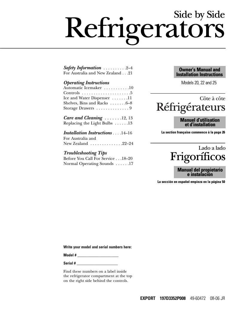 Page 1 de la notice Guide d'installation GE GSH25IGRCC