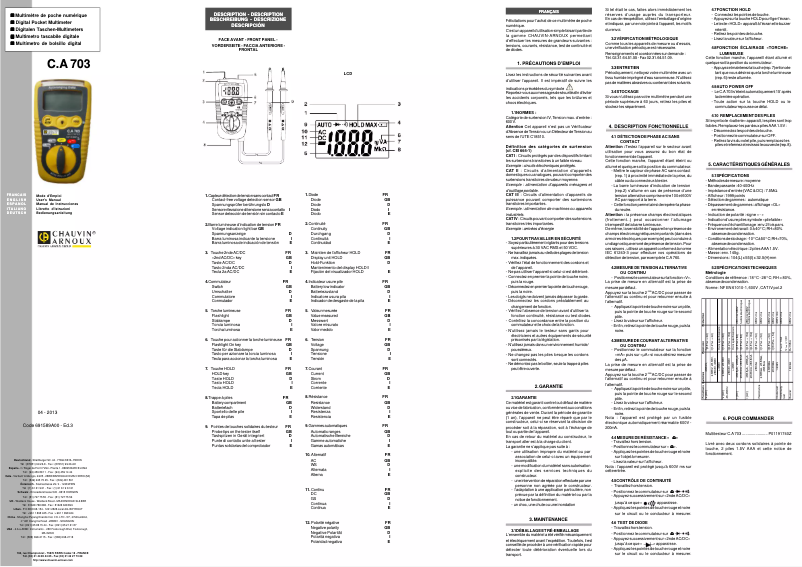 Page n°1 - Manuel utilisateur Chauvin Arnoux C.A 703