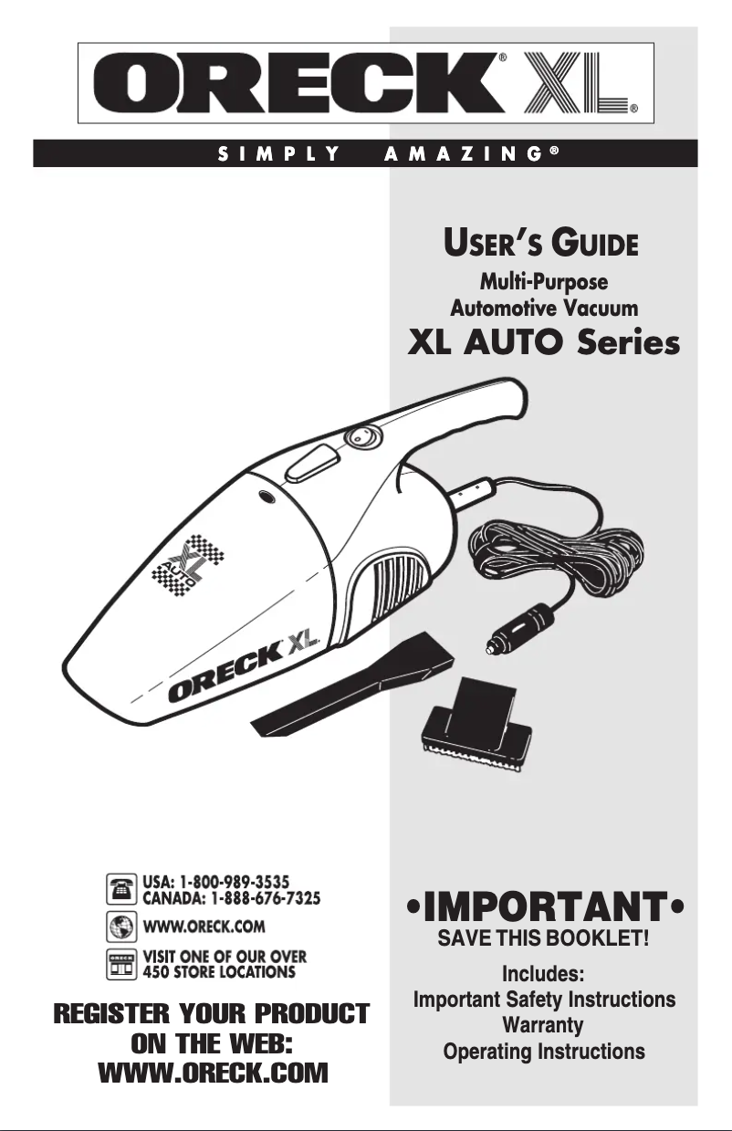 Page n°1 - Manuel utilisateur Oreck XL Auto
