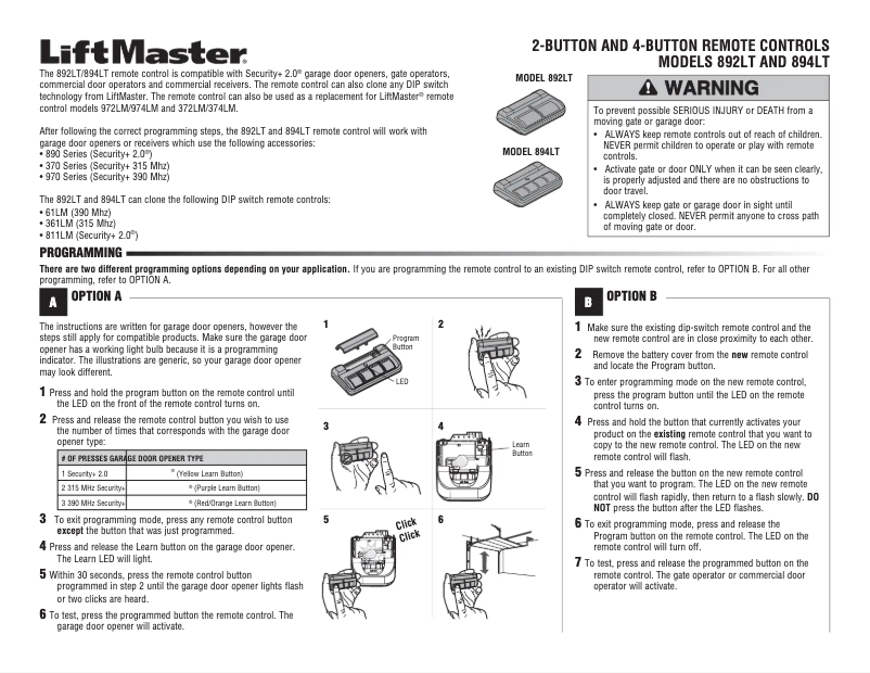 Page 1 de la notice Manuel utilisateur LiftMaster 894LT