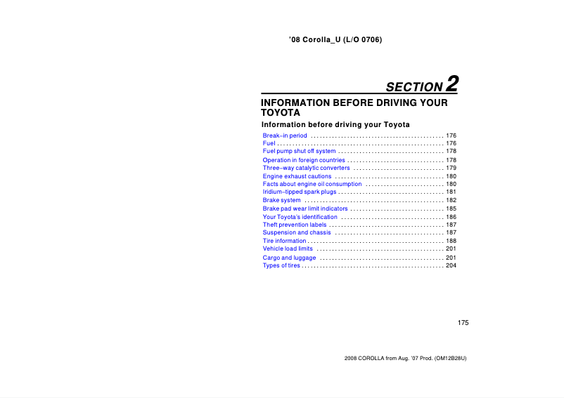 Imagen de la primera página del manual del dispositivo Corolla (2008)
