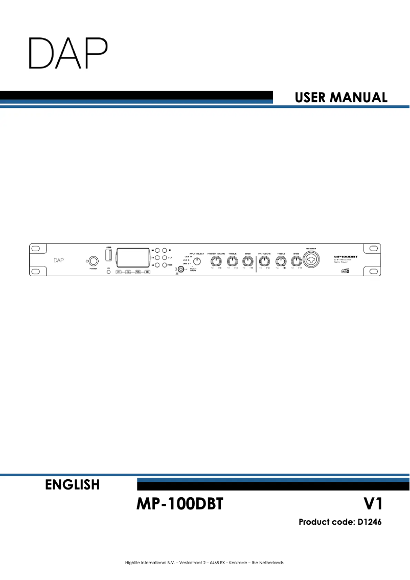 Page n°1 - Manuel utilisateur DAP-Audio MP-100DBT