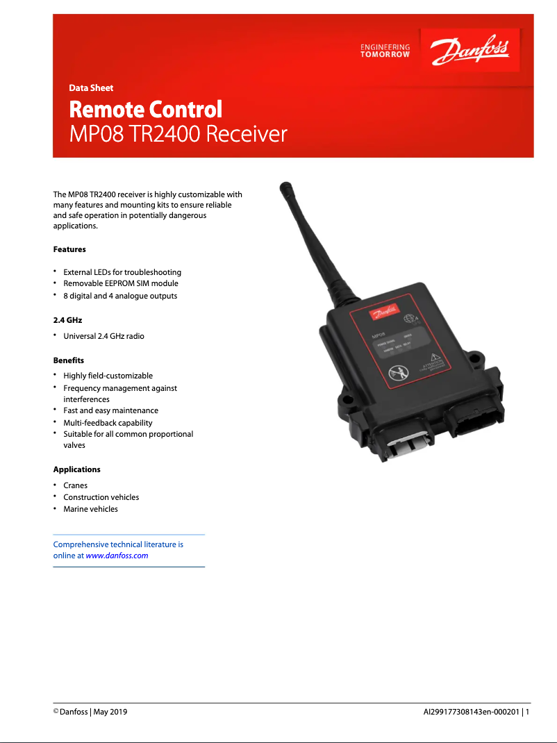 Page 1 of the manual Technical Sheet Danfoss MP08