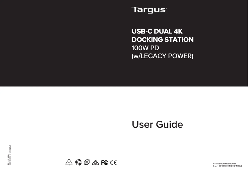 Page 1 de la notice Manuel utilisateur Targus DOCK190EUZ