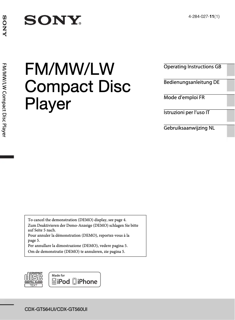 Page n°1 - Mode d'emploi Sony CDX-GT564UI