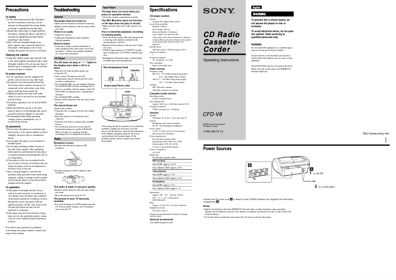 Page 1 de la notice Manuel utilisateur Sony CFD-V8