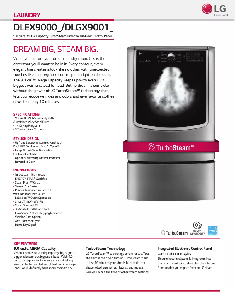 Page 1 de la notice Fiche technique LG DX9001V