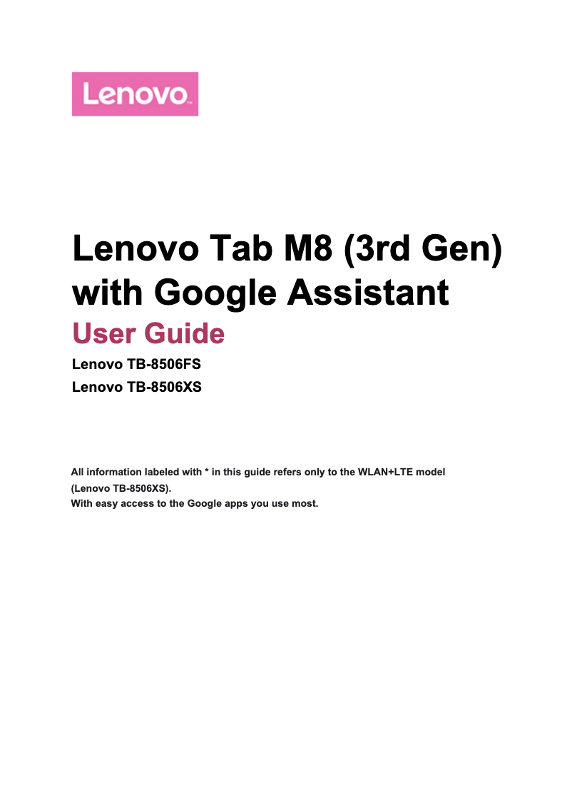 Page n°1 - Manuel utilisateur Lenovo Tab M8 (3rd Gen)