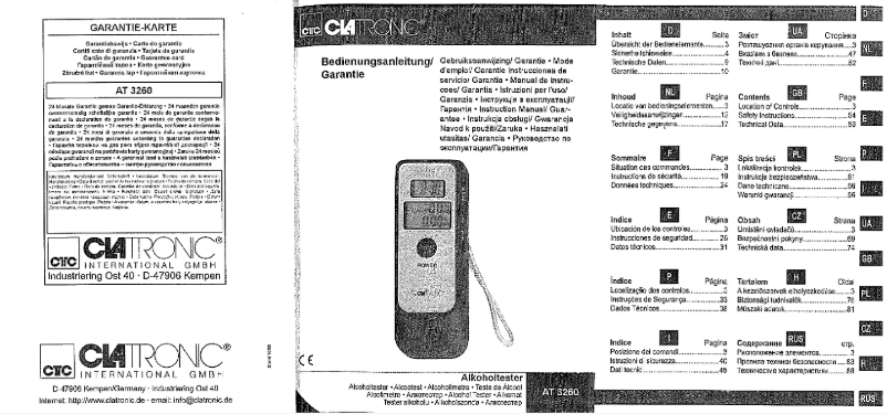 Page 1 de la notice Manuel utilisateur Clatronic ALCOHOLTESTER