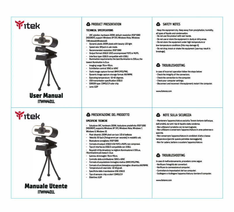 Image de la première page du manuel de l'appareil ITWW401L