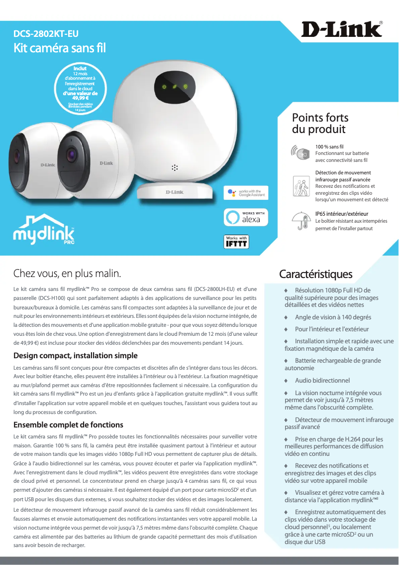 Page 1 de la notice Fiche technique D-Link DCS-2802KT