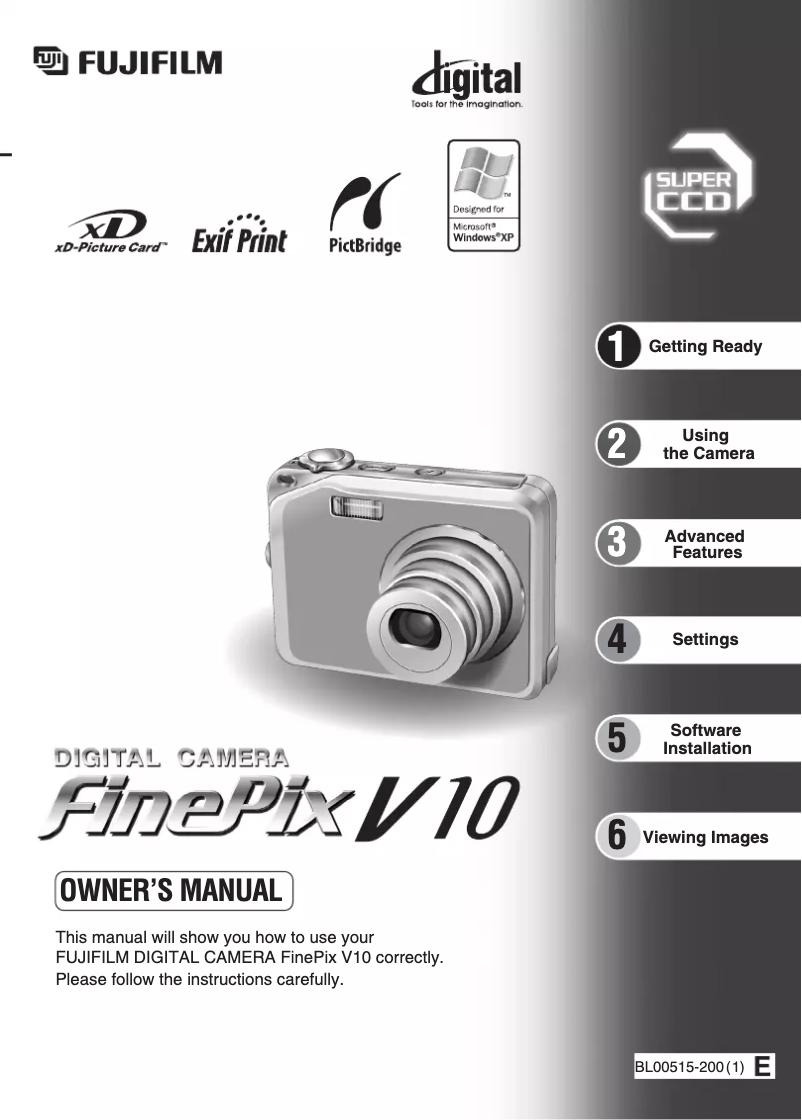 Image de la première page du manuel de l'appareil FinePix V10