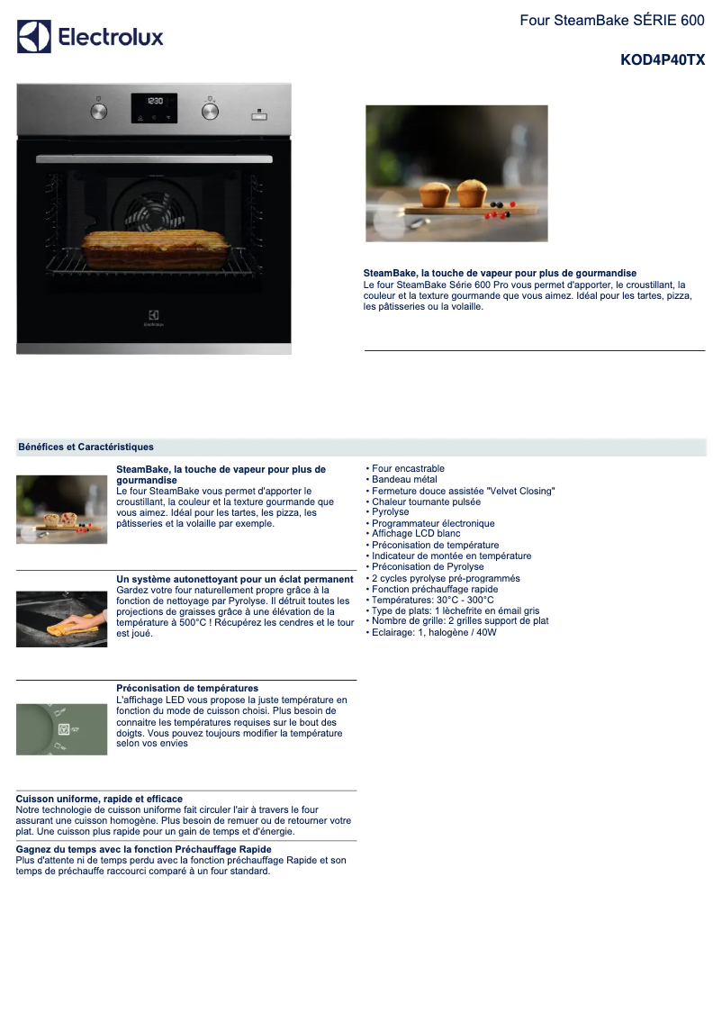 Page n°1 - Fiche technique Electrolux KOD4P40TX