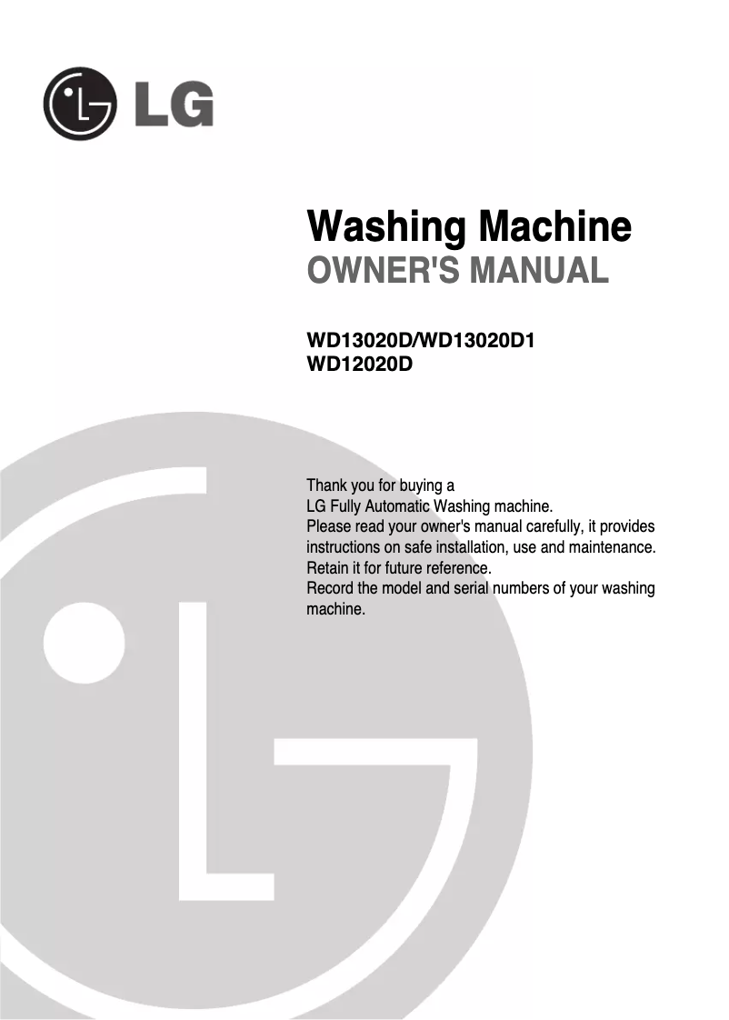 Page n°1 - Manuel utilisateur LG WD12020D