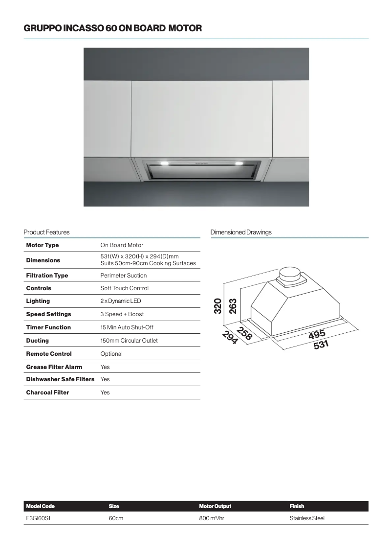 Página 1 del manual Ficha técnica Falmec F3GI60S1