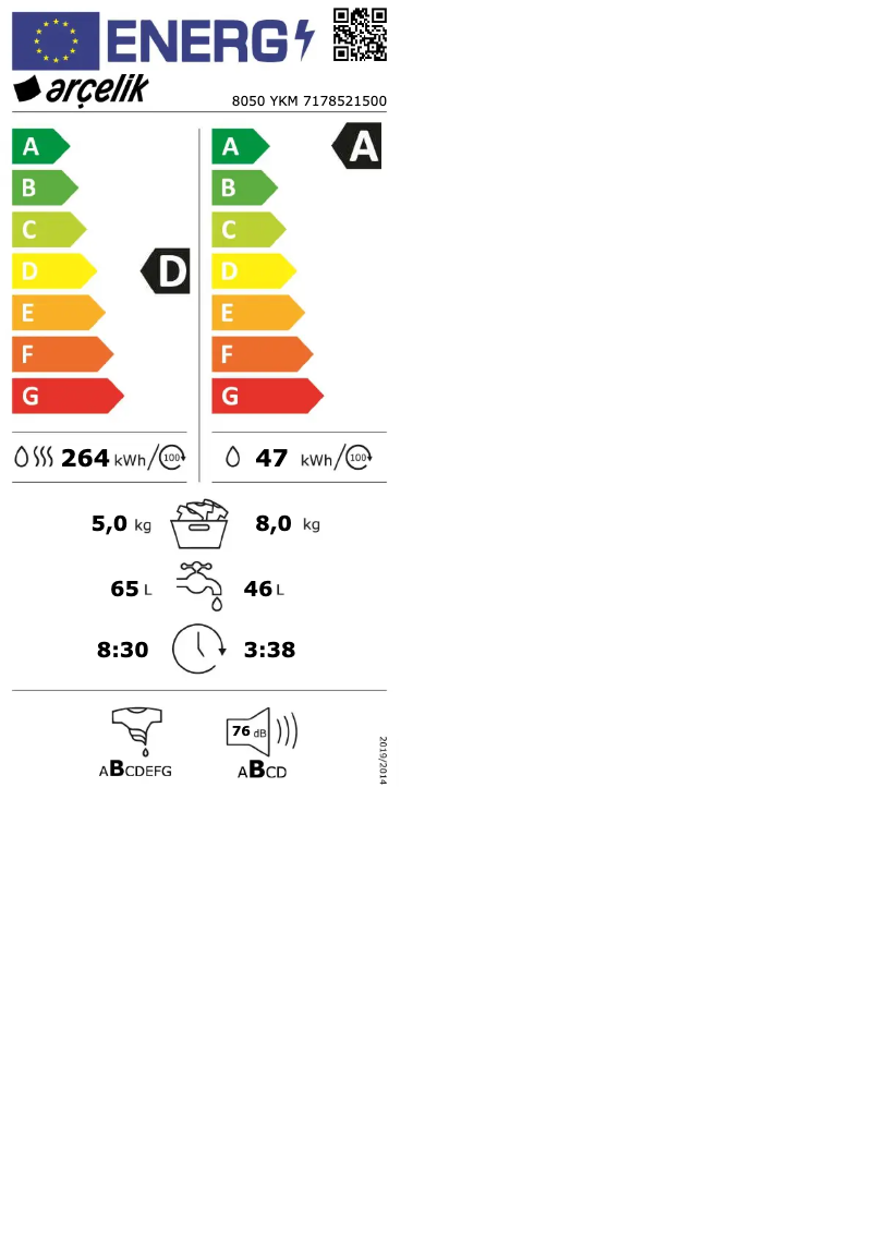Page n°1 - Label énergétique Arçelik 8050 YKM