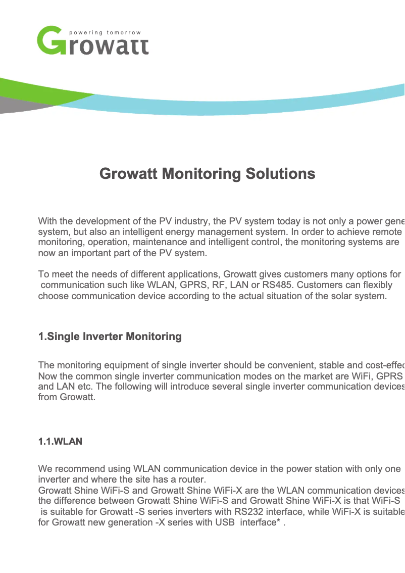 Page 1 de la notice Guide d'installation Growatt Shine WiFi-S