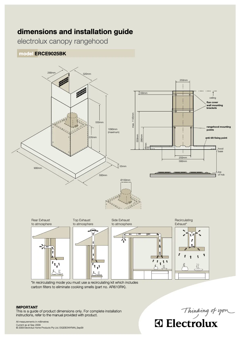 Page 1 de la notice Guide d'installation Electrolux ERCE9025BK