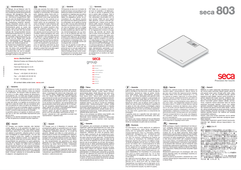 Page 1 de la notice Manuel utilisateur Seca 803