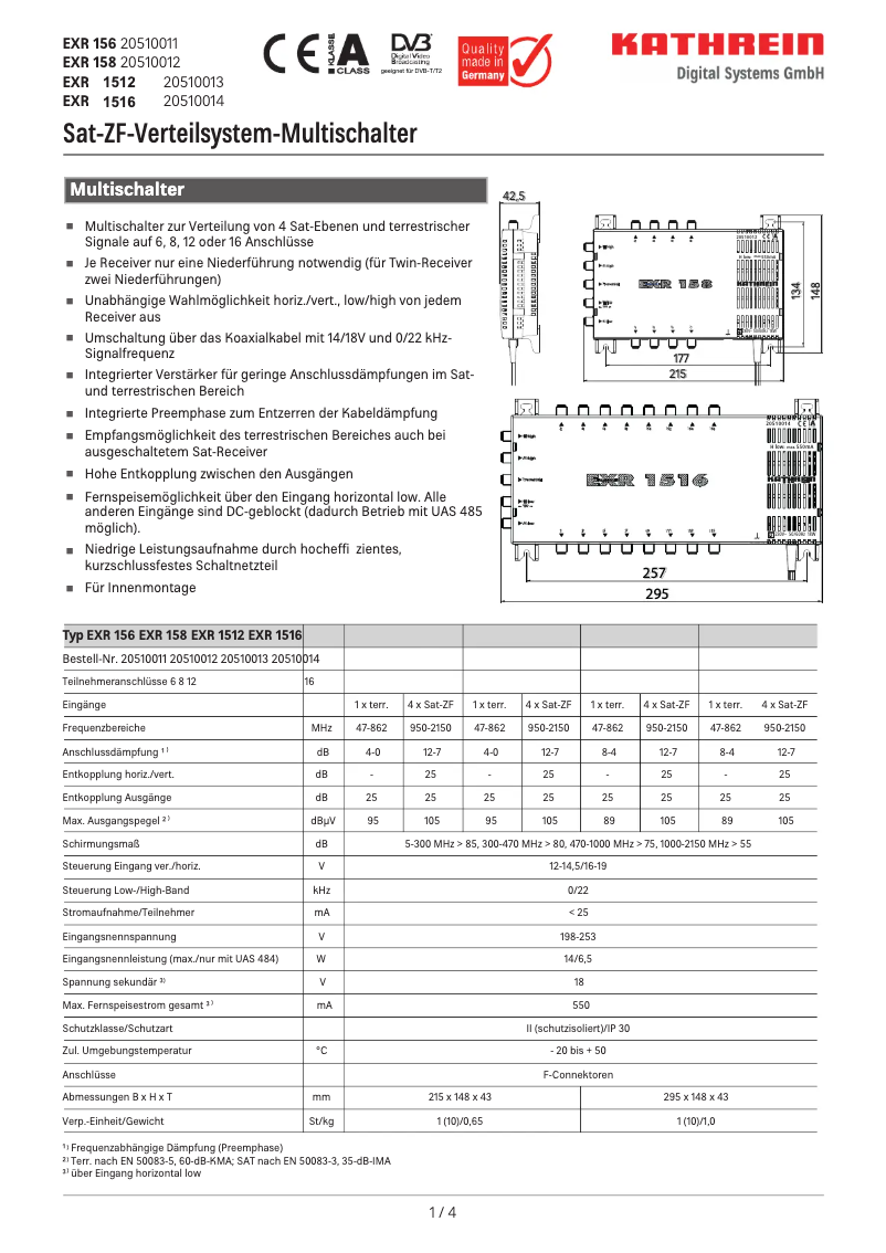 Page n°1 - Fiche technique Kathrein EXR 156