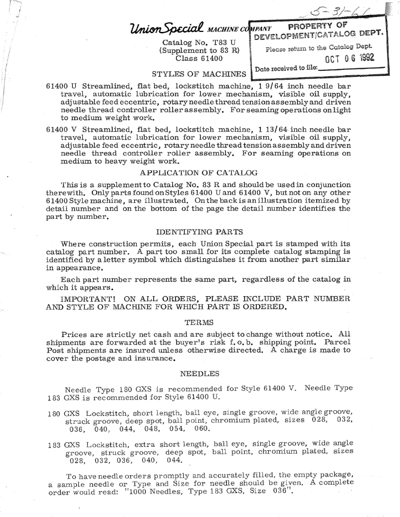 Page 1 de la notice Manuel utilisateur Union Special 61400U