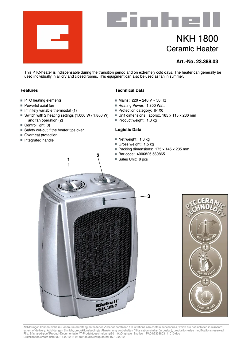 Image de la première page du manuel de l'appareil NKH 1800