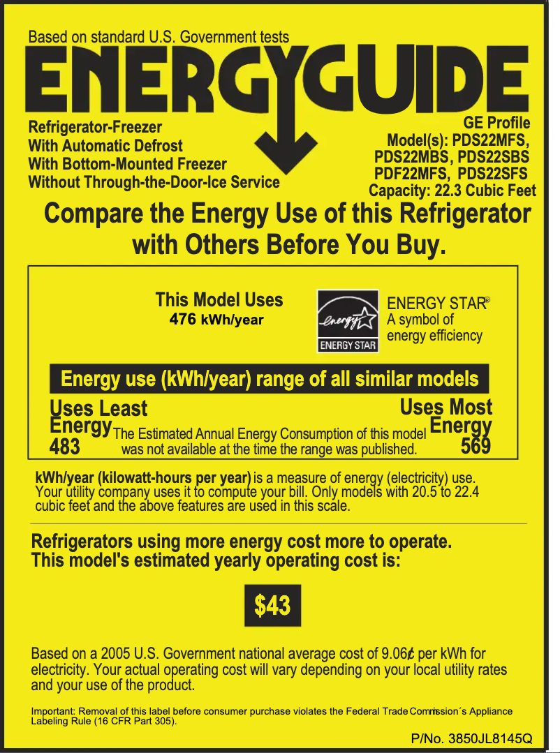 Page n°1 - Label énergétique GE Profile PDS22MBSWW