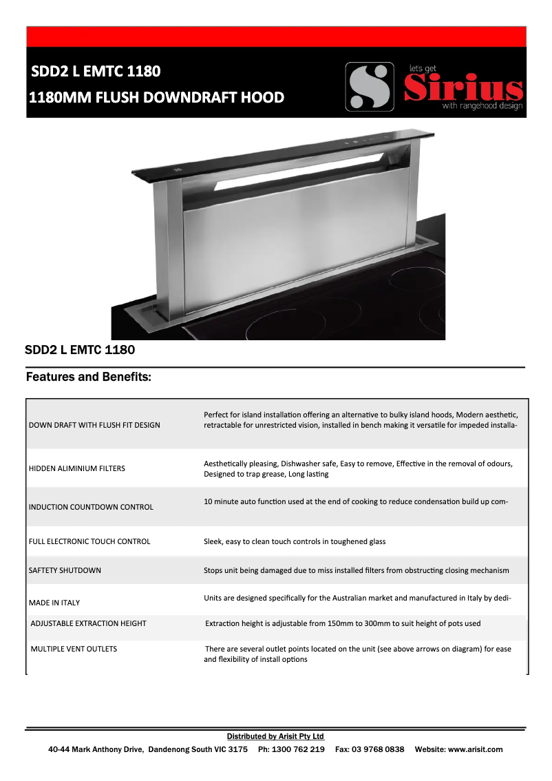 Page 1 de la notice Fiche technique Sirius SDD2LEMTC1180