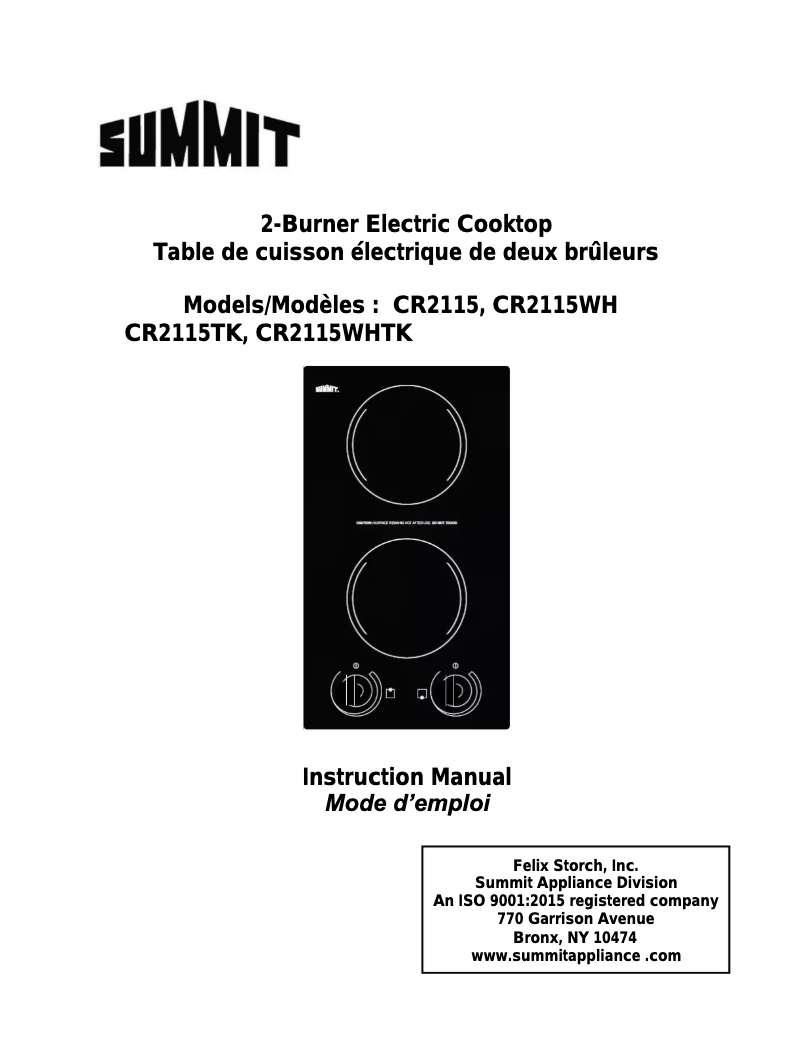 Page 1 de la notice Manuel utilisateur Summit CR2115WHTK