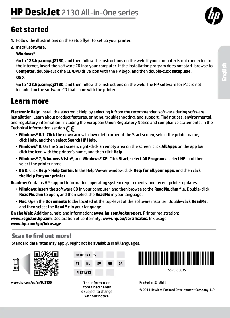 Image de la première page du manuel de l'appareil DeskJet 2134