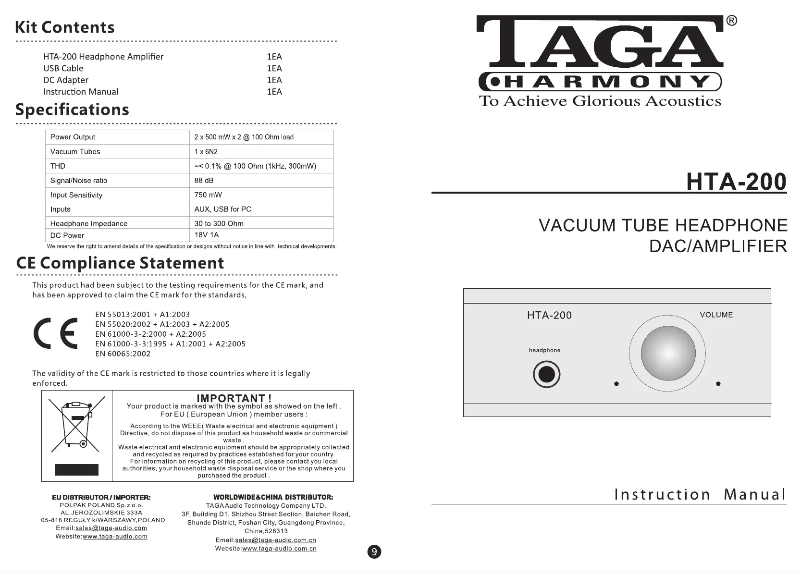 Page 1 de la notice Manuel utilisateur Taga Harmony THA-200