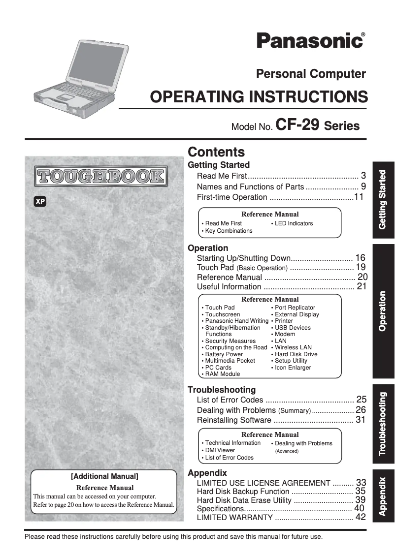 Página 1 del manual Manual de usuario Panasonic Toughbook CF-29C