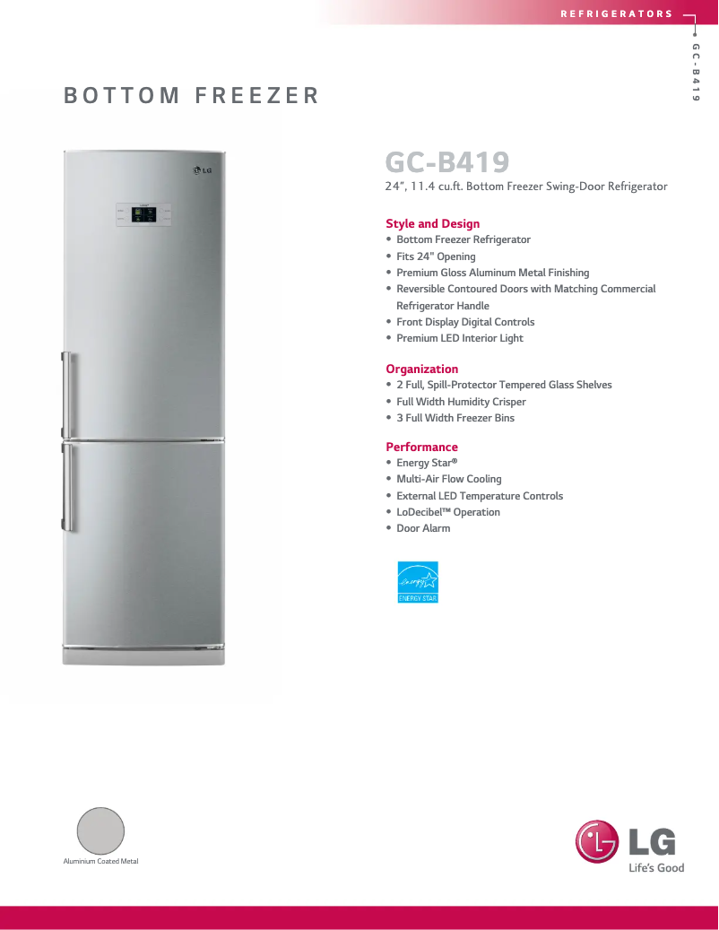 Page n°1 - Fiche technique LG GC-B419BS