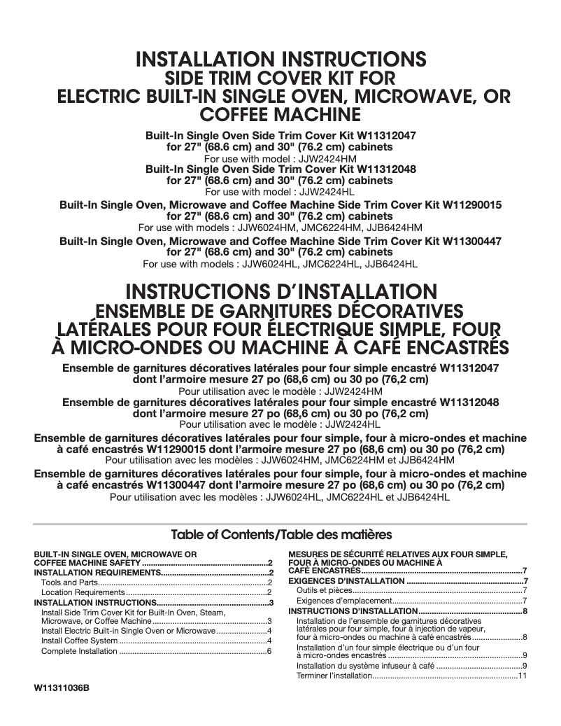 Page 1 de la notice Instructions / montage JennAir JJW2424HM