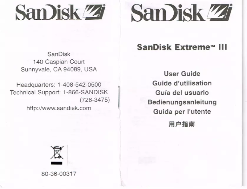 Page 1 de la notice Manuel utilisateur Sandisk Extreme III