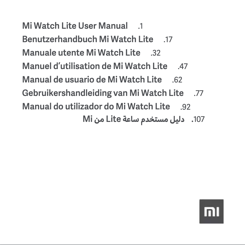 Page 1 de la notice Manuel utilisateur Xiaomi Mi Watch Lite