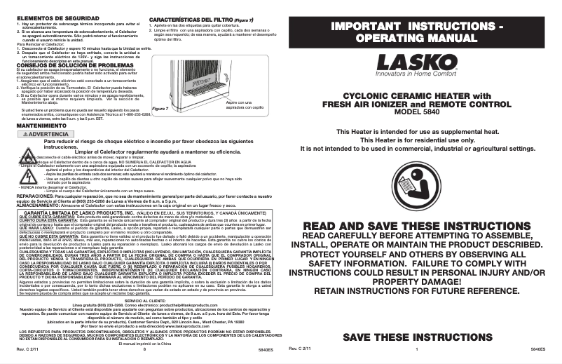 Page 1 de la notice Manuel utilisateur Lasko Cyclonic Digital 5840