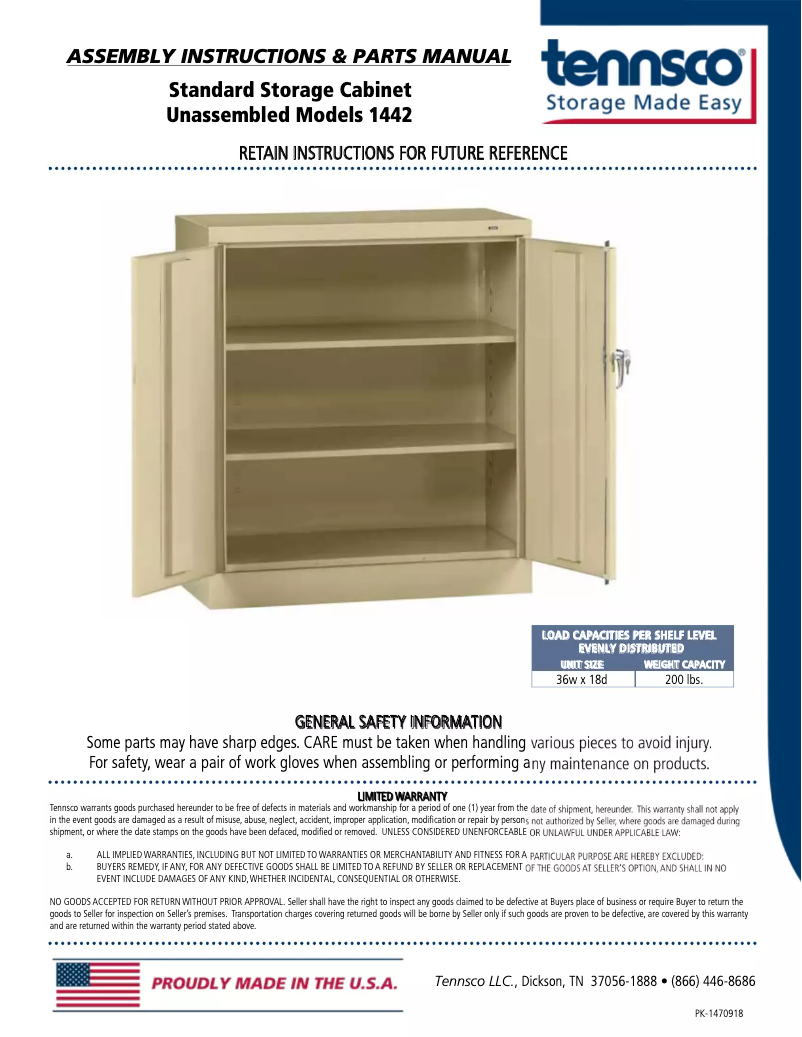 Página 1 del manual Manual de usuario Tennsco 1442