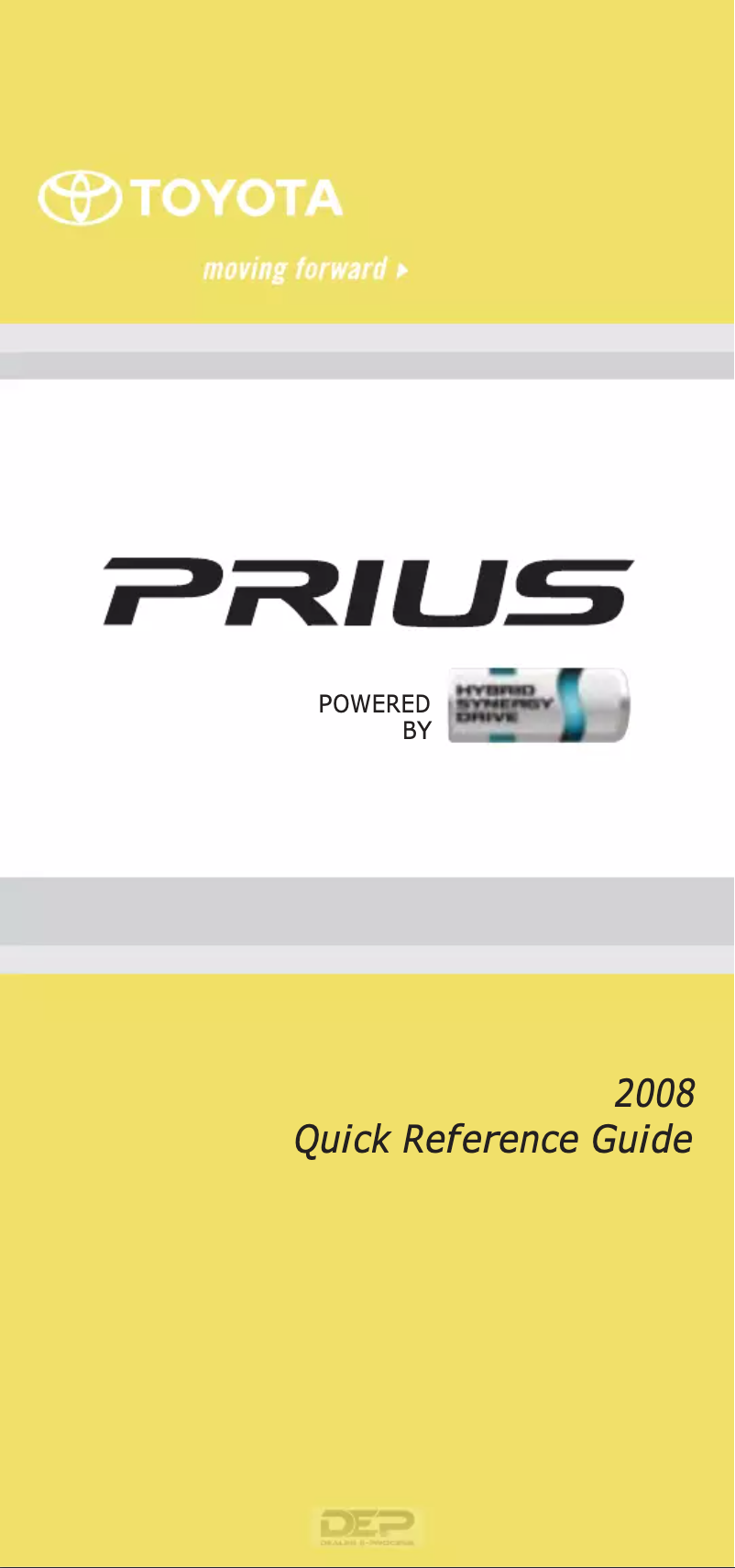 Image de la première page du manuel de l'appareil Prius (2008)