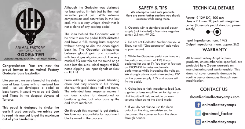 Page n°1 - Manuel utilisateur Animal Factory Amplification Godeater