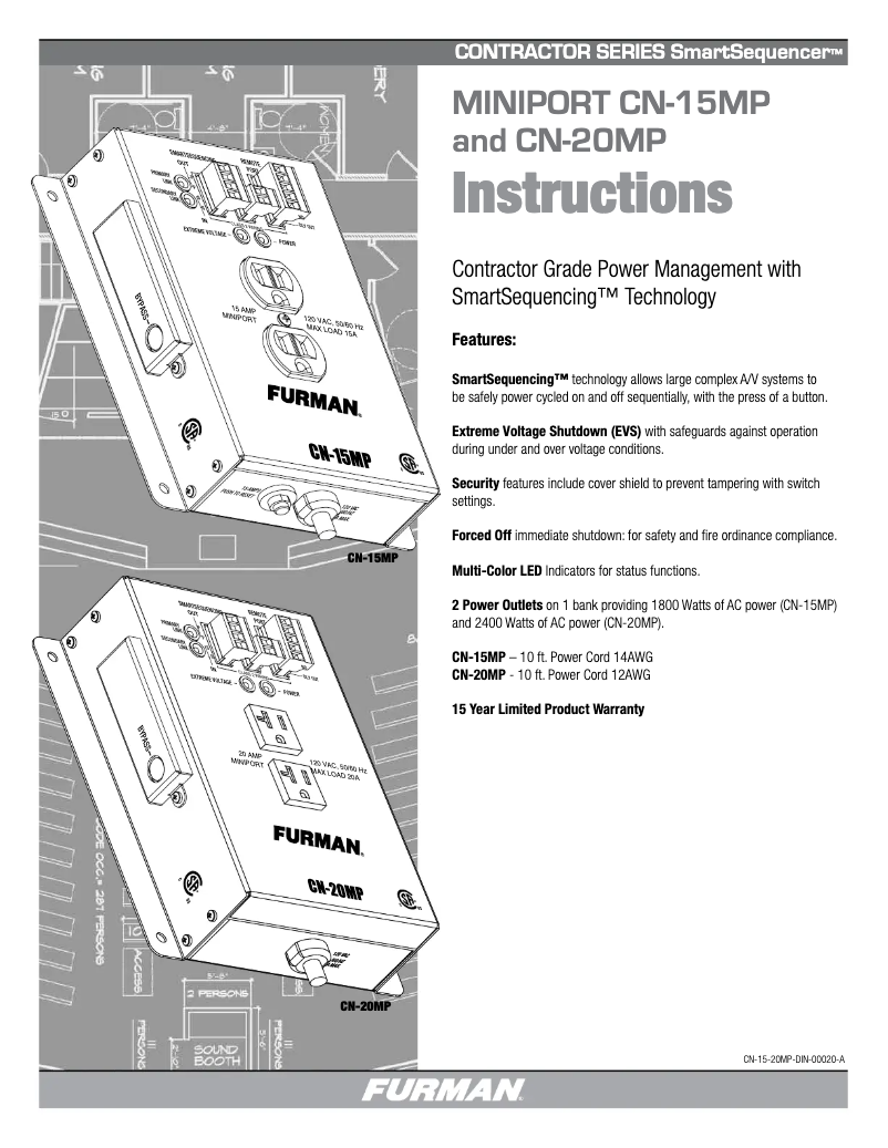 Page 1 de la notice Manuel utilisateur Furman CN-20MP