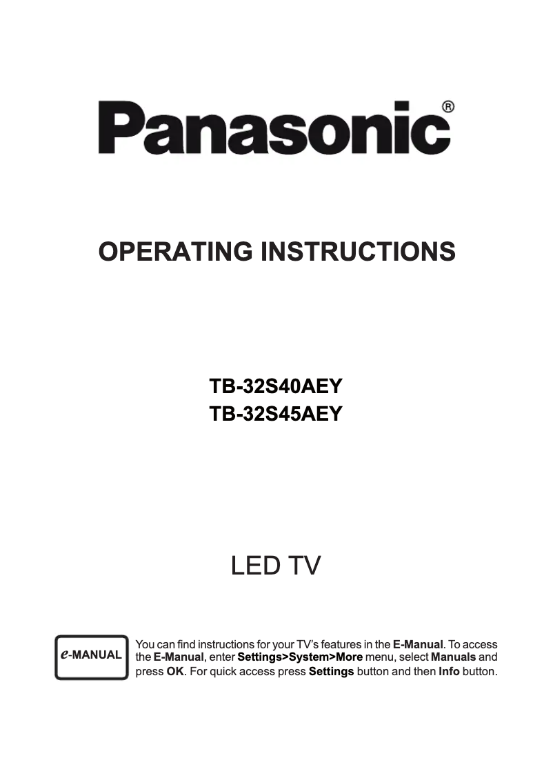 Page 1 de la notice Guide de démarrage rapide Panasonic TB-32S45AEY