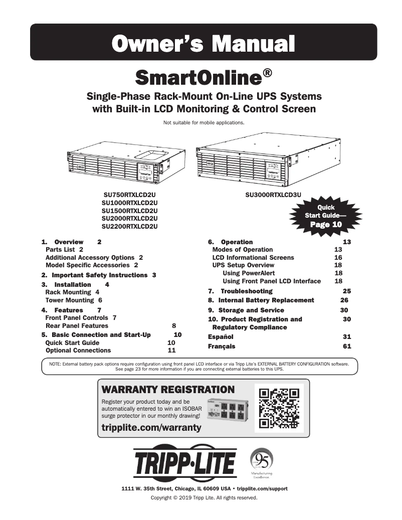 Page n°1 - Manuel utilisateur Tripp Lite SmartOnline SU2000RTXLCD2U