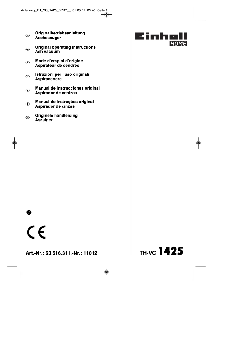 Image de la première page du manuel de l'appareil TH-VC 1425
