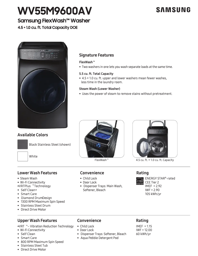 Page n°1 - Fiche technique Samsung WV55M9600