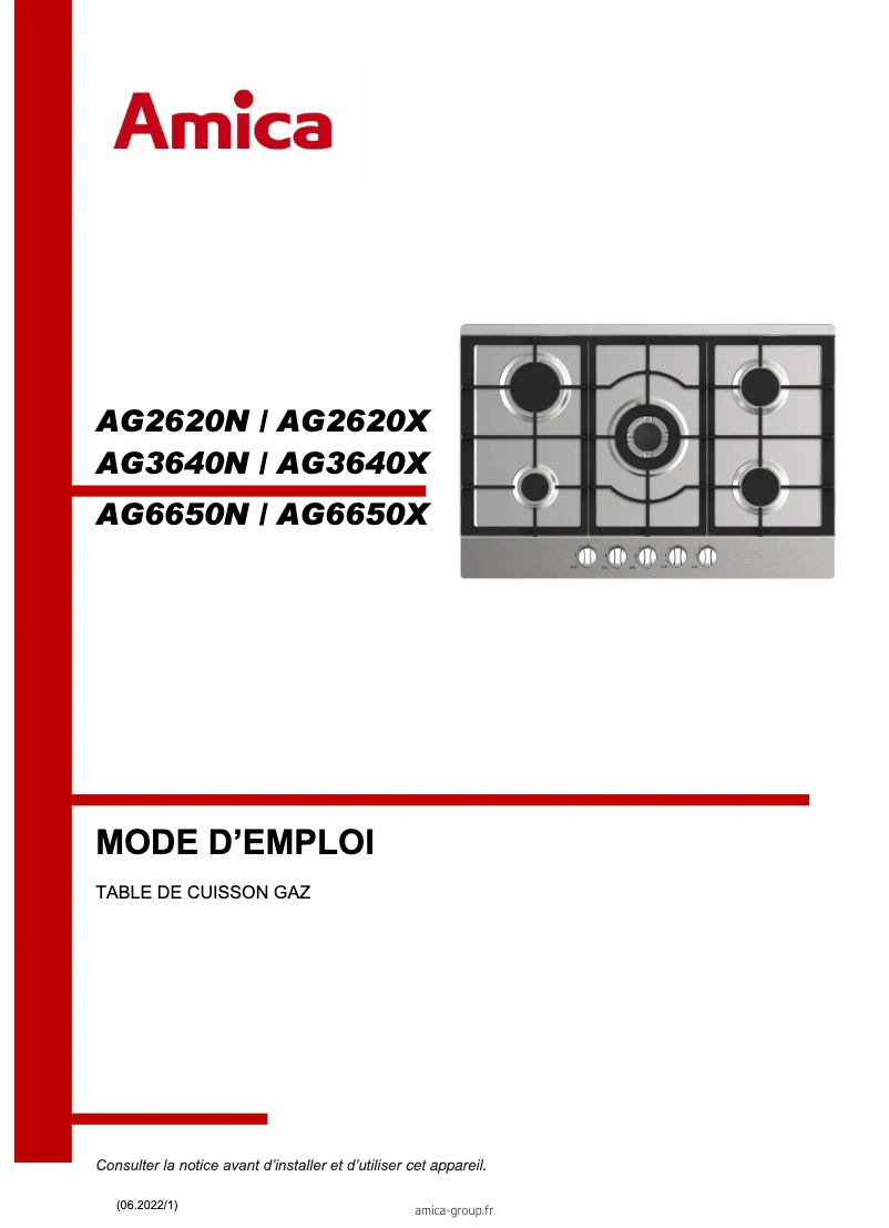 Page n°1 - Manuel utilisateur Amica AG2620X