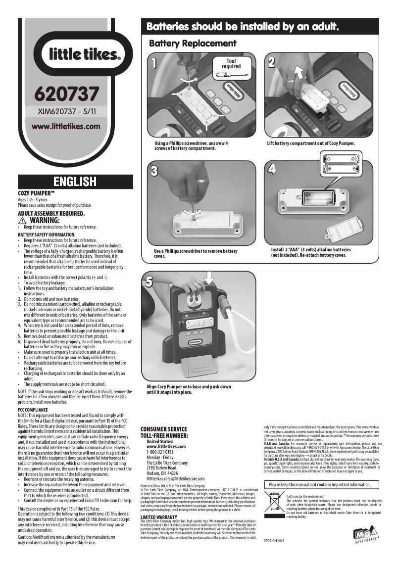Page 1 de la notice Manuel utilisateur Little Tikes Cozy Pumper